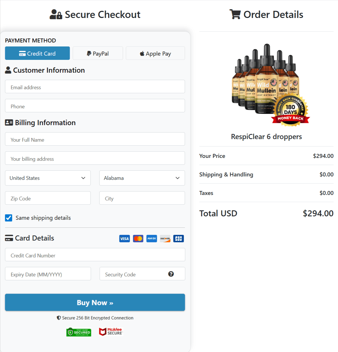 RespiClear Checkout page